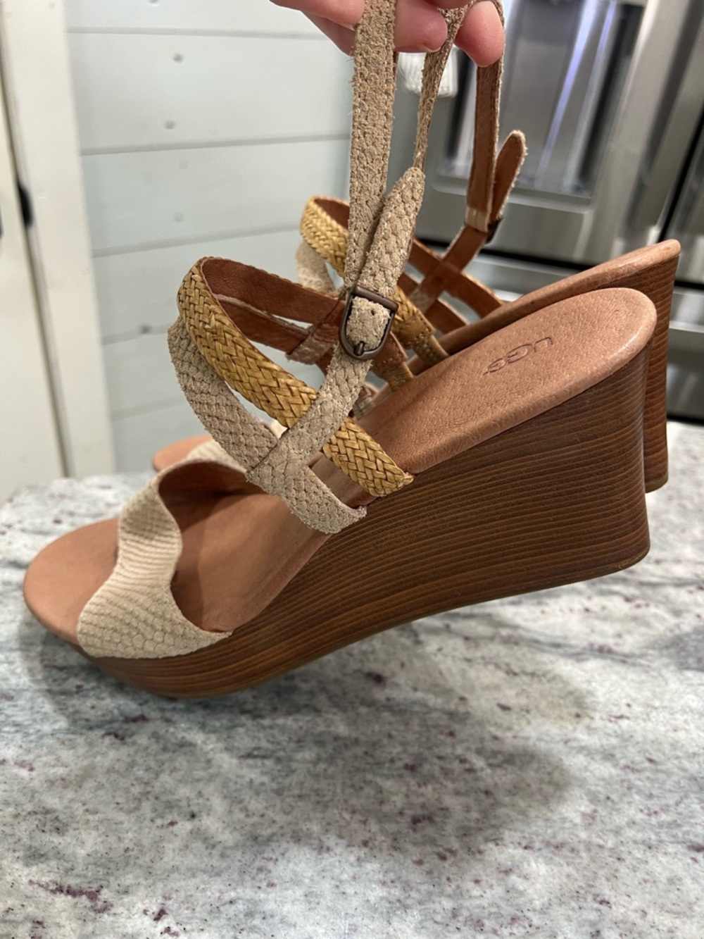 UGG Women's Tan Strap Slingback Wedge Sandals - Picture 5 of 5